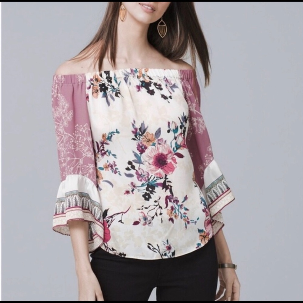 WHBM Floral Lavender Scarf Print Off Shoulder 🌸